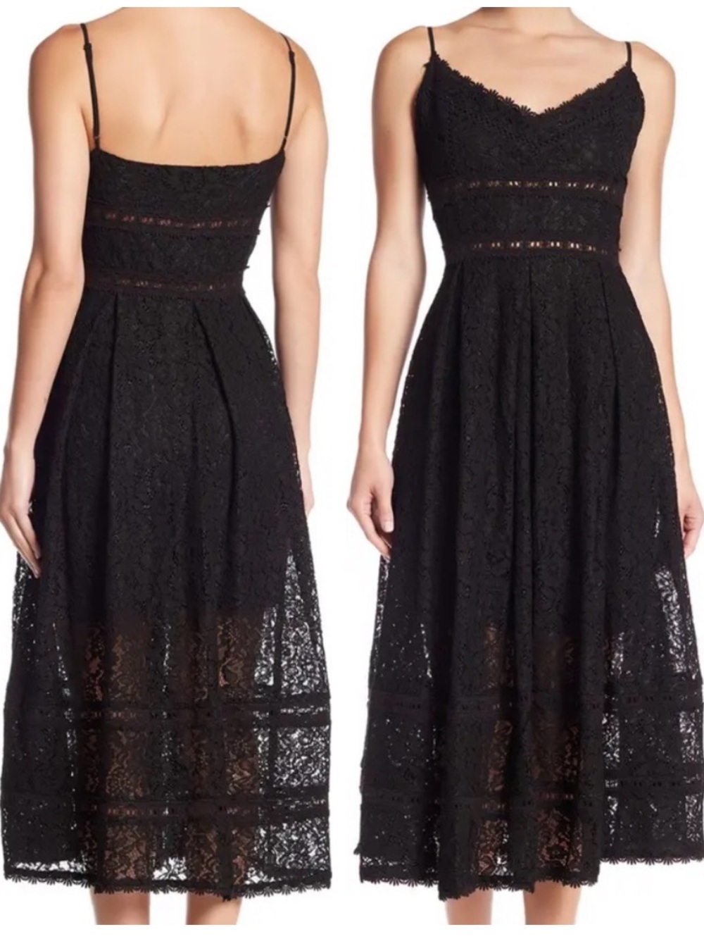 NSR Sleeveless Lace Midi Cocktail Dress in Black